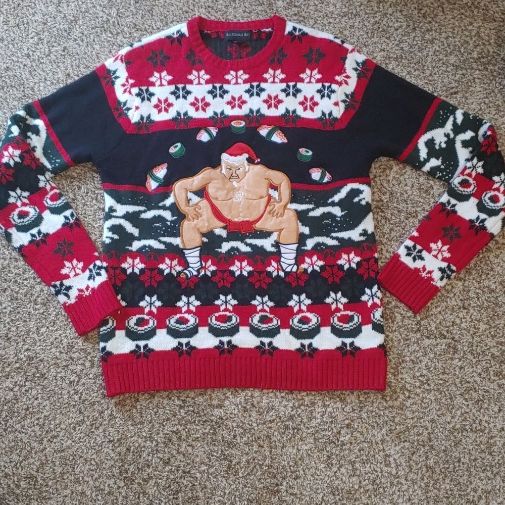 Blizzard Bay Christmas Sweater Unisex S Sumo Wrestler Fair Isle